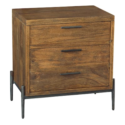 Natural Brown Solid Wood and Black Iron 3-drawer Nightstand