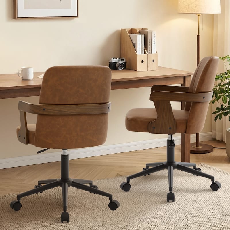Swivel Home Office Chair Adjustable Height Desk Chair with Wheels and Armrests - 32.7"-36.6"H x 19.9"W x 22.8"D