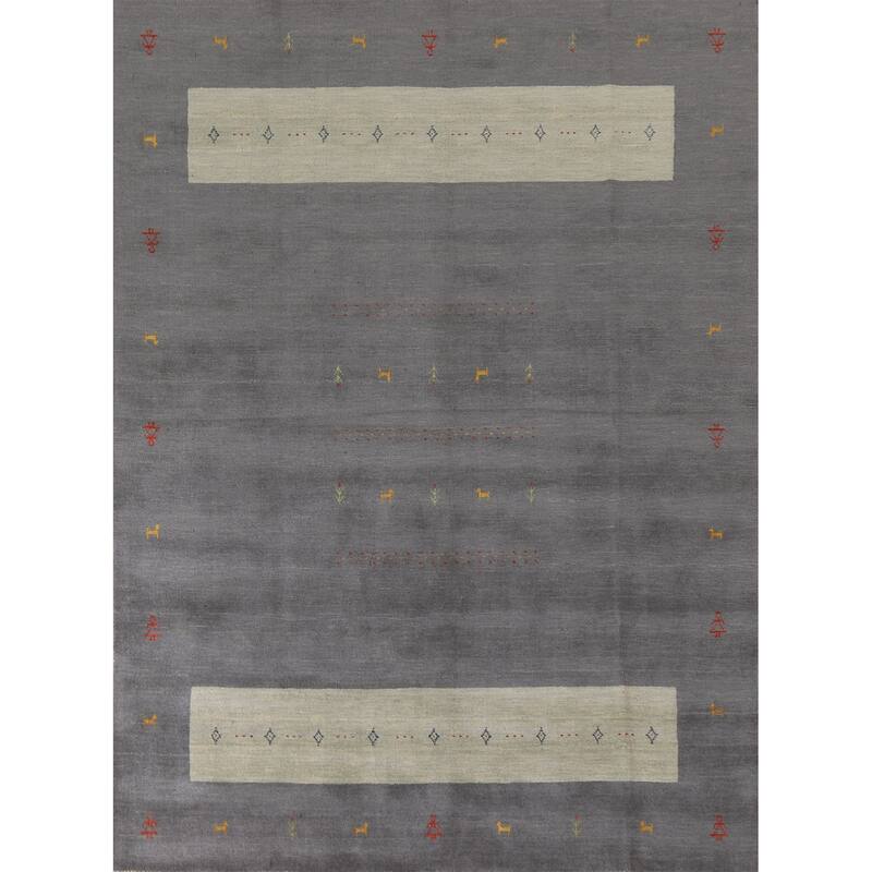 Tribal Gray Gabbeh Oriental Area Rug Hand-Knotted Wool Carpet - 8'1"x 9'11"