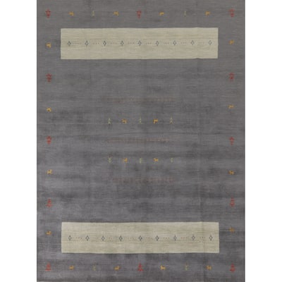 Tribal Gray Gabbeh Oriental Area Rug Hand-Knotted Wool Carpet - 8'1"x 9'11"