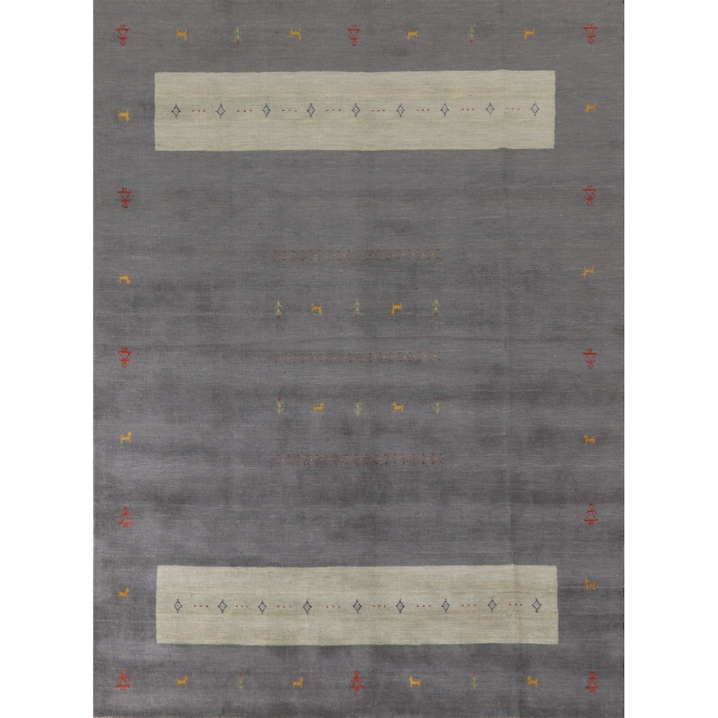 Tribal Gray Gabbeh Oriental Area Rug Hand-Knotted Wool Carpet - 8'1"x 9'11"