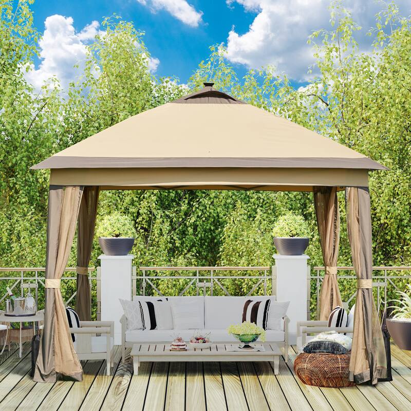 Yaheetech 11x11ft Garden Gazebo Canopy with Mesh Netting & LED Lights