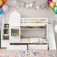 preview thumbnail 2 of 11, Sturdy Construction & Unique Twin-Over-Twin Castle Style Bunk Bed with 2 Drawers 3 Shelves & Slide,White
