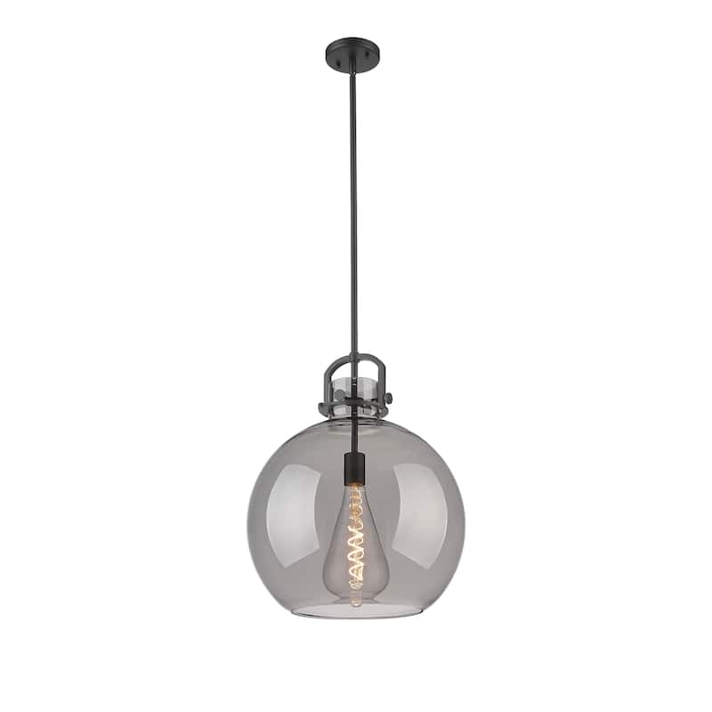Innovations Lighting Newton Sphere - 1 Light 16" Stem Hung Pendant - Matte Black/Light Smoke