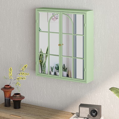 Wall-mounted Mirror Cabinet, Green 3-Tier Storage Decorative Cabinet