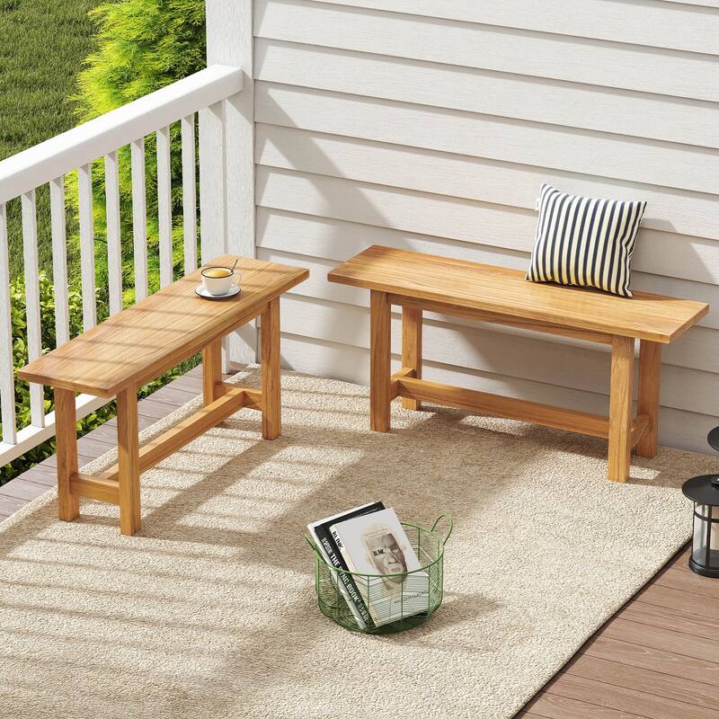 Costway 1/2 PCS Outdoor Teak Wood Bench 2-Person Loveseat Seating for - See Details