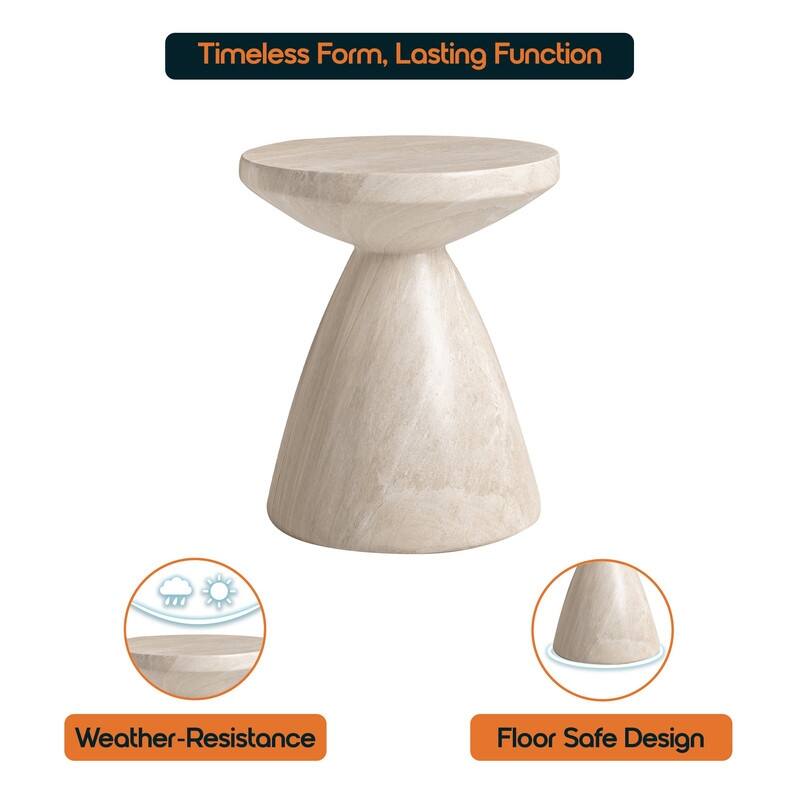 Dune 17-Inch Round Side Table in Fiberstone Accent End Table for Indoor and Outdoor Patio Use