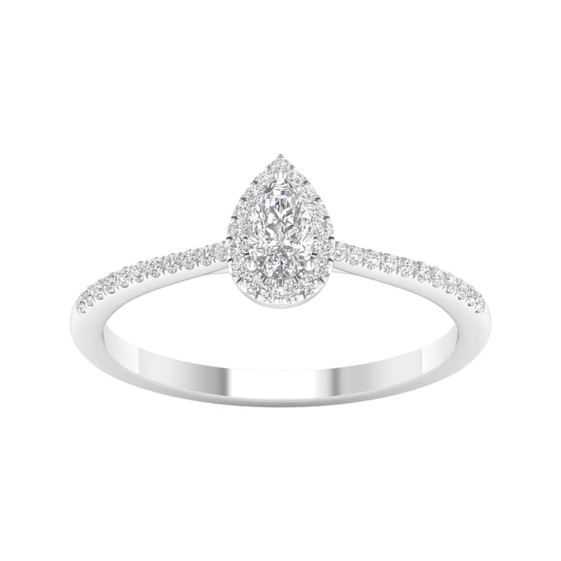 1/3ct TDW Pear Diamond Halo Engagement Ring in 10k Gold for Women - 7.5 - White