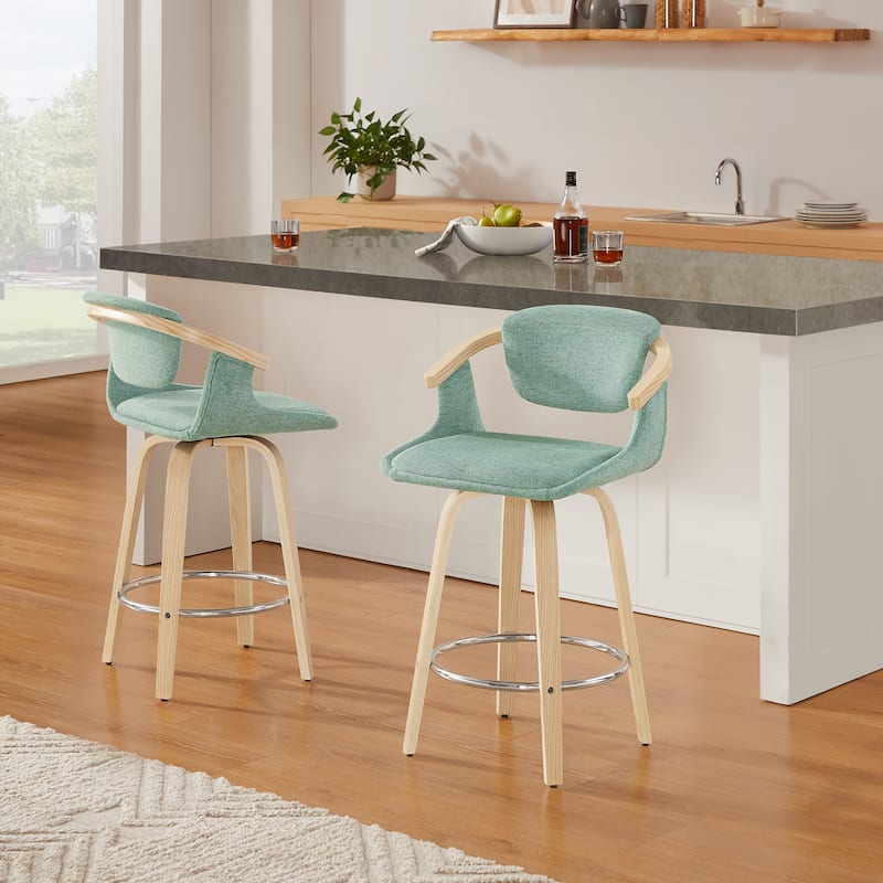Art Leon Poplar Wood and Upholstered Swivel Barstool