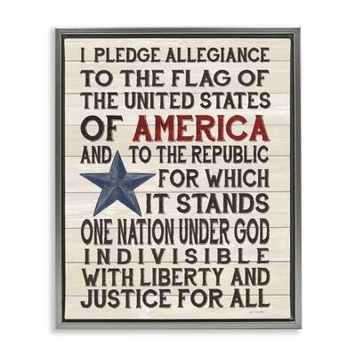 Stupell Pledge of Allegiance Stars and Stripes Americana Rustic Wood Look Sign Floater Frame - Multi-Color