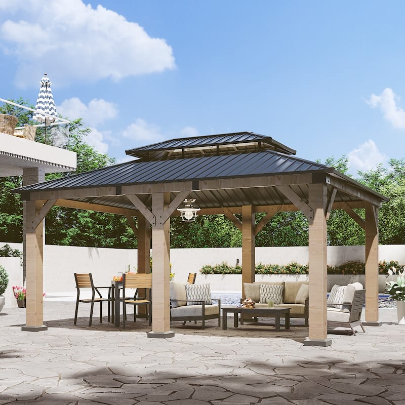 Aoxun Double Roof Outdoor Wood Gazebo