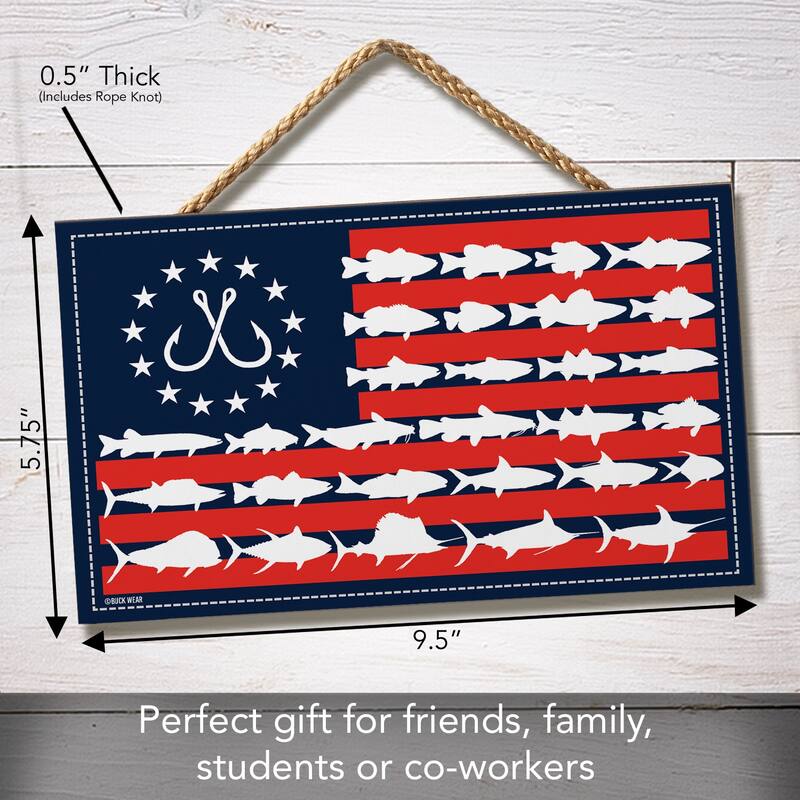 Fish Flag Hanging Wood Sign 9.5" x 5.75" Made in the USA