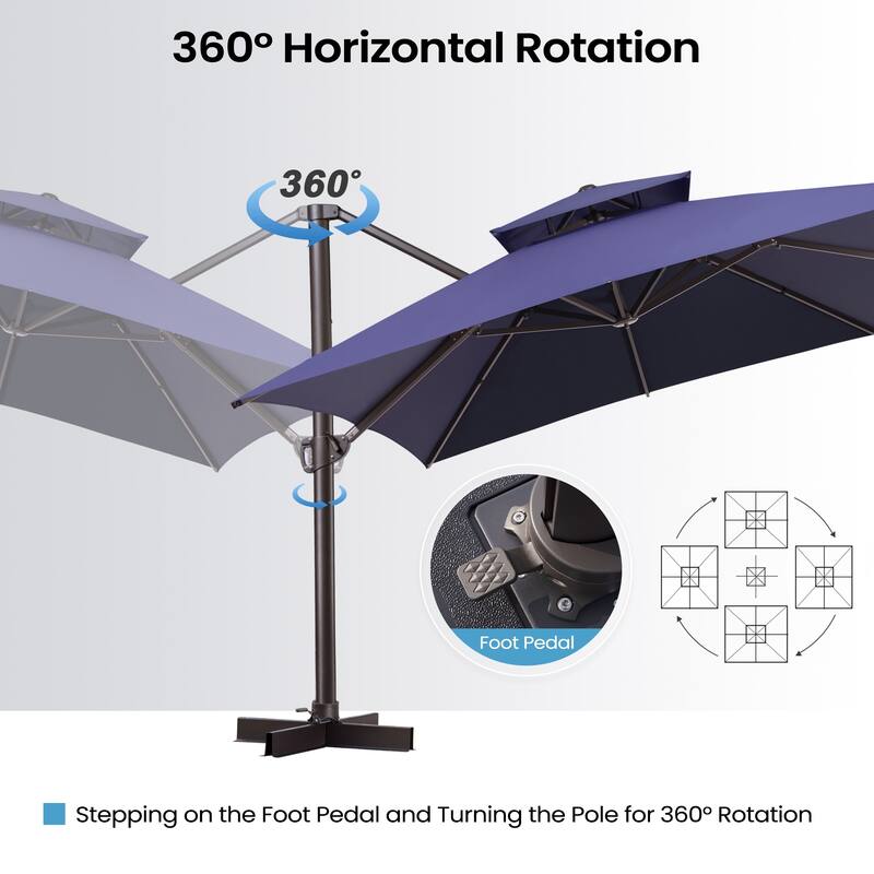 10X12.5 FT Outdoor Dual Top Patio Offset Umbrella 360 degrees Rotation with Base