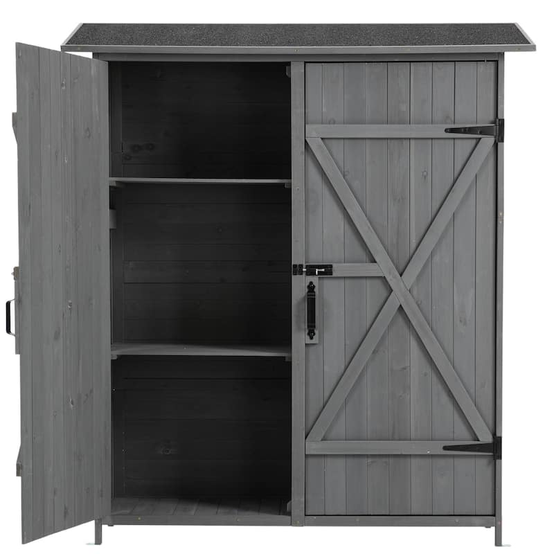 56"L Outdoor Storage Shed with Lockable Doors, Waterproof Roof, Detachable Shelves