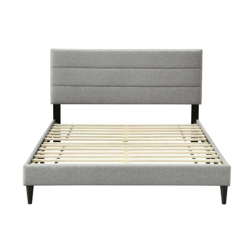 Queen Size Channel Bed with USB Charging and Gray Polyester Fabric
