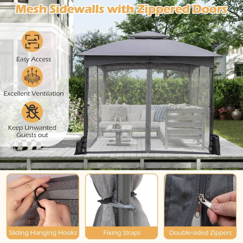 Costway 10 X 10/12 FT Patio Gazebo with Netting Walls 4 Sandbags