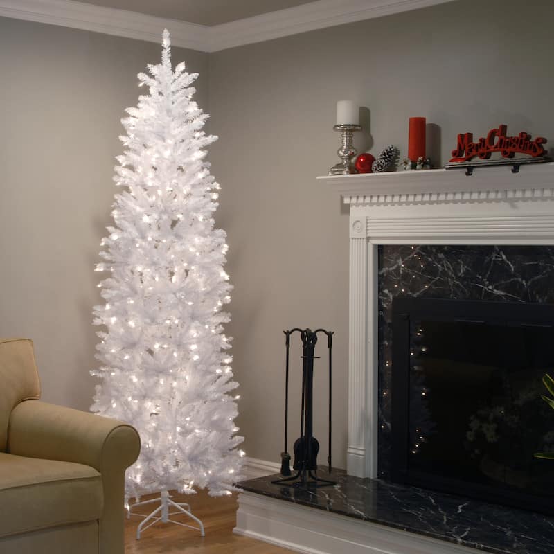 National Tree Company 7.5 ft. Kingswood White Fir Pencil Tree with Clear Lights - 7.5' - 7.5 Foot - White