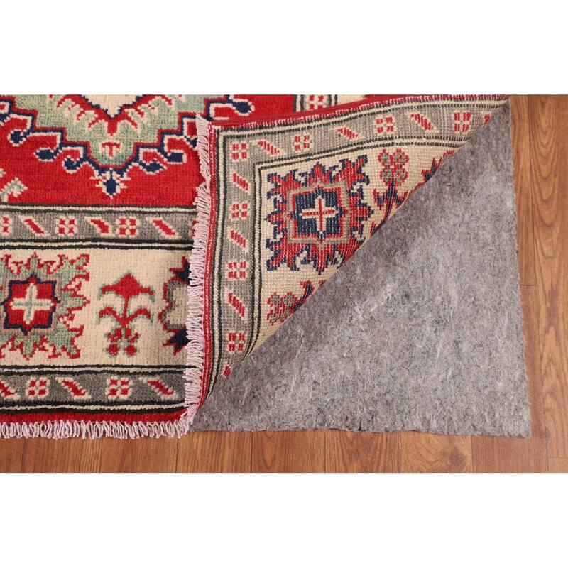 Traditional Red Kazak Rug Hand-Knotted Oriental Wool Carpet - 5'0" x 6'7"