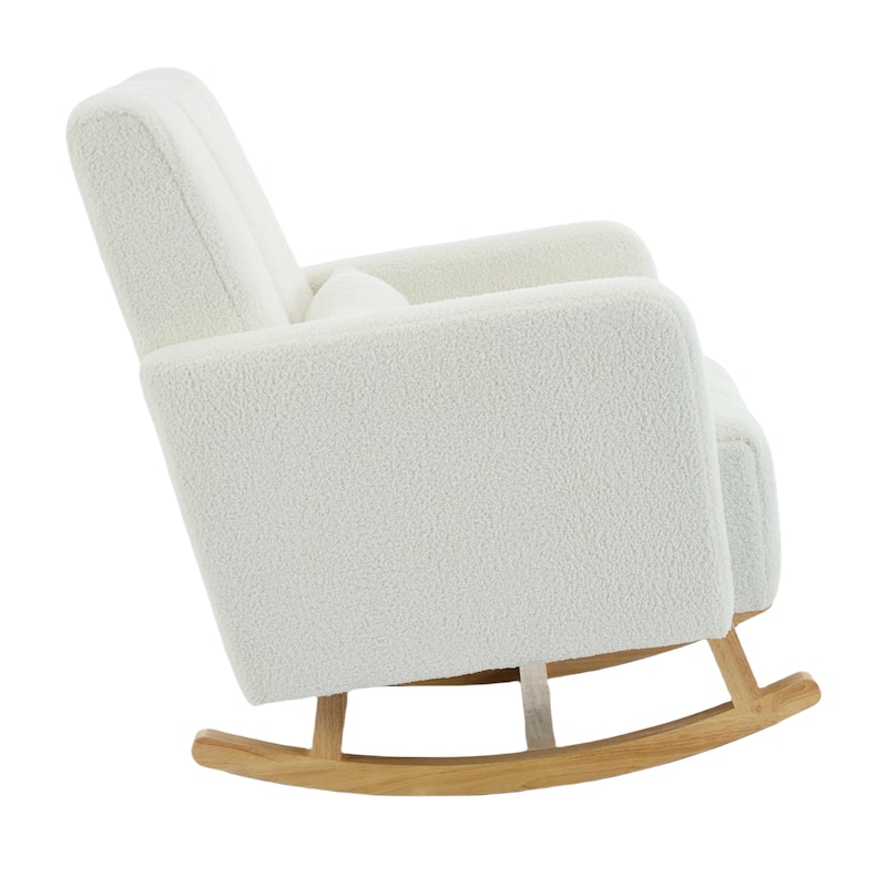 Cream White Teddy Fabric Rocking Chair with Pillow
