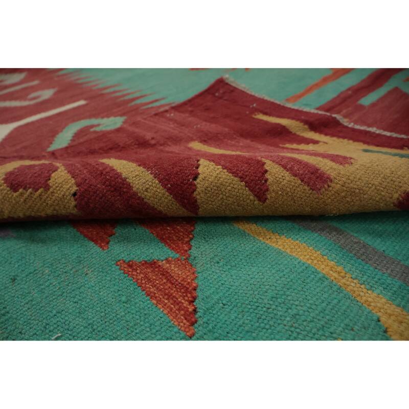 Hand Woven Oriental 100% Wool Carpet Southwestern Tribal Navy Blue & Blues Kilim Area Rug - 12' 0'' X 8' 10''