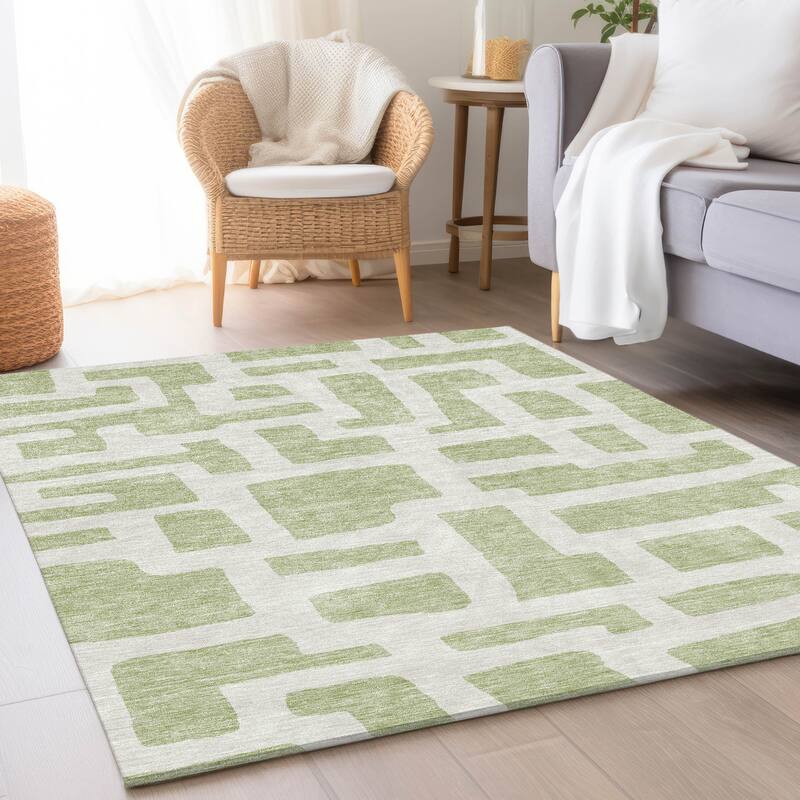 Premium Washable Super Soft Geo Maze Mayfield Rug - Aloe - 8' x 10'