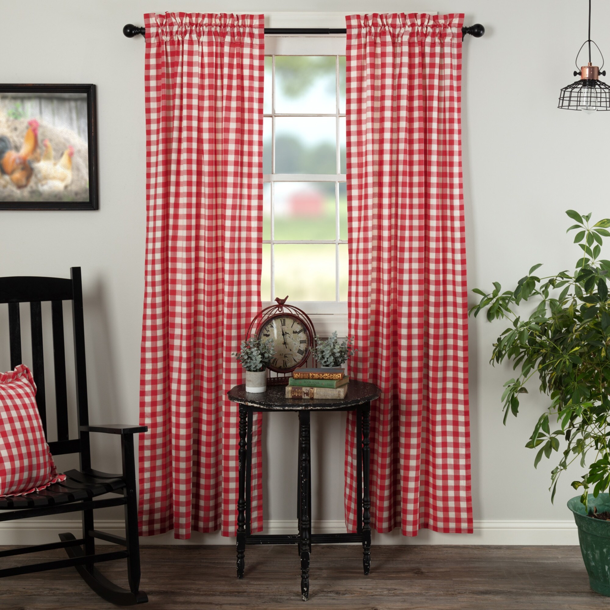 Farmhouse Kitchen Curtains Set Annie Buffalo Check Prairie Panel 84x36 2 Colors 