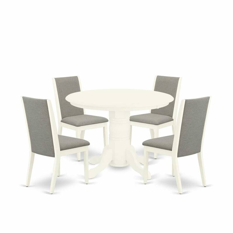 HomeStock 5-Piece Round Buttermilk and Cherry Finish Solid Wood Top Dining Table with 4 Parson Chair with Lattice Back