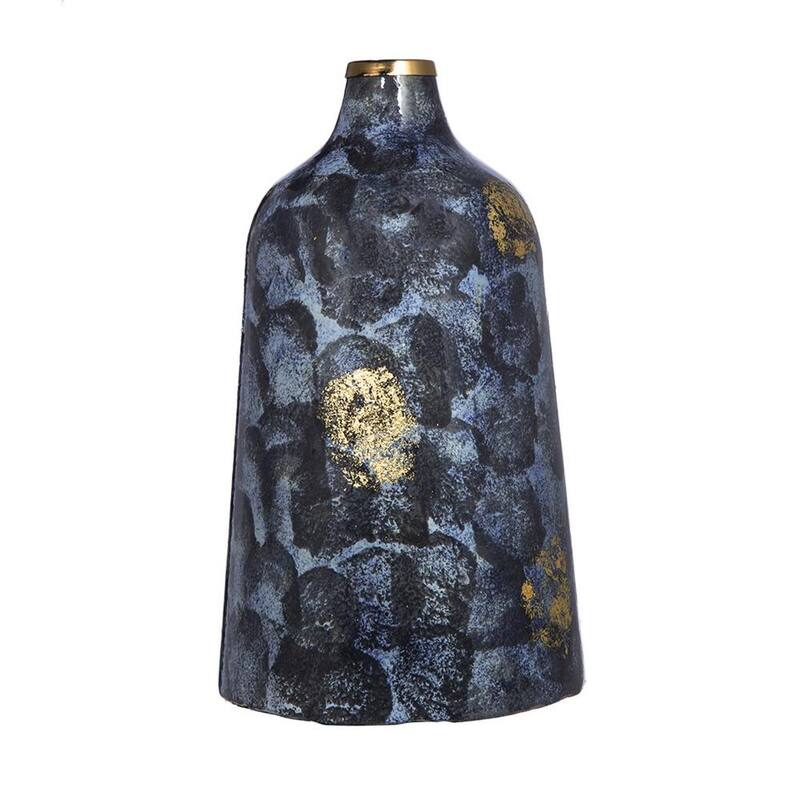 12" Blue And Gold Abstract Bud Glass Table Vase - 7.10