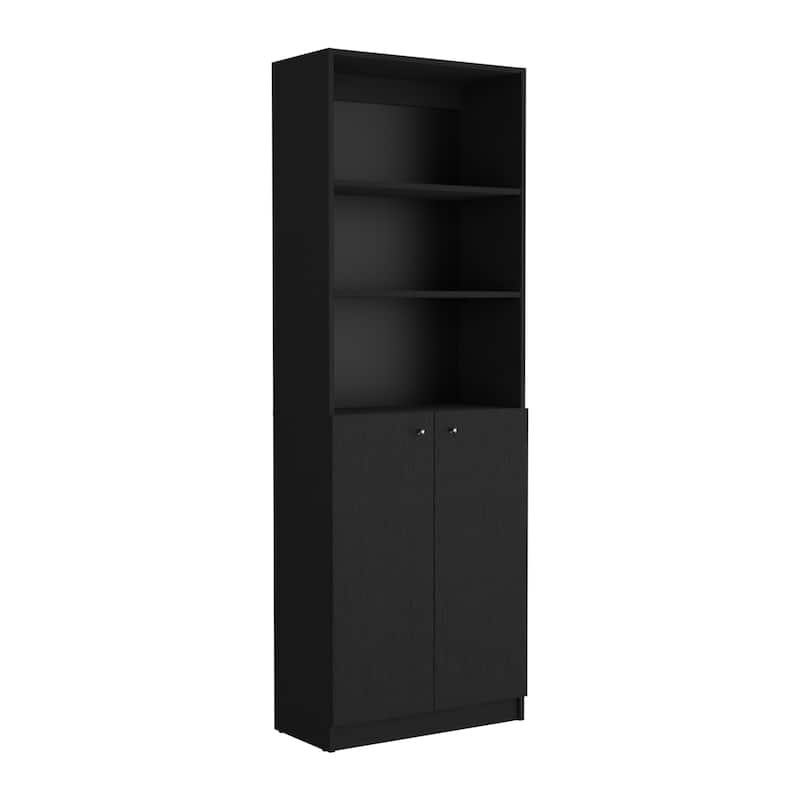 FM FURNITURE Cortaro 2 Piece Living Room Set with Sutton Bookcase + Sutton 2-Door Bookcase, Black