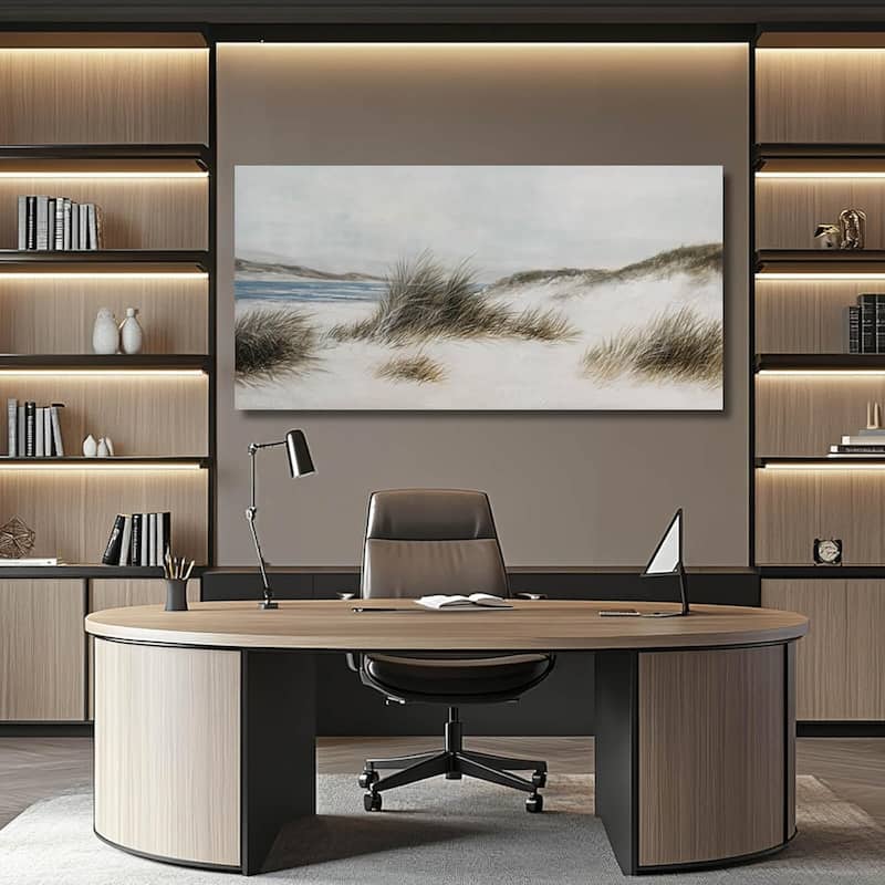 Beige Seaside Wall Decor Canvas Painting Weed Ocean Artwork