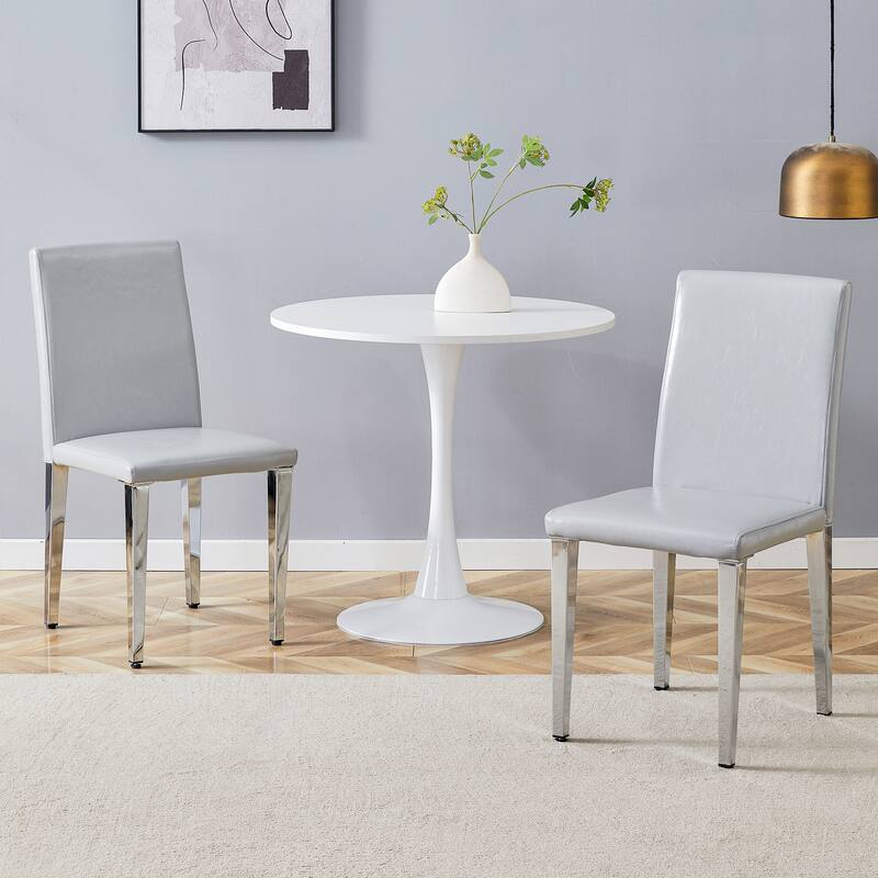 High Back Dining Chair Set of 2 PU Leather Upholstered Chair Living Room Decorative Side Chair Metal Frame Home Chair