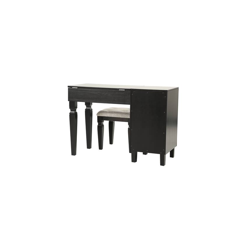 Traditional Formal Black Color Vanity Set Stool Storage Drawers,1pc Bedroom Furniture Set Tufted Seat Stool
