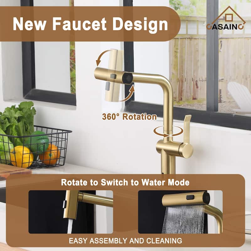 Single Handle Pull Down Sprayer Kitchen Faucet with Motion Sense Wave, Power Boost