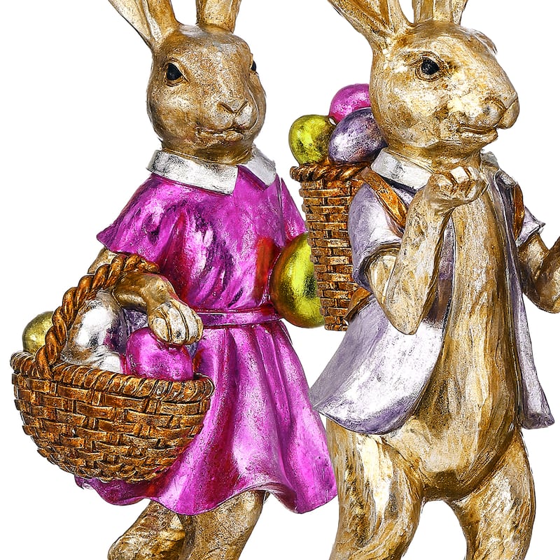 10"Resin Vintage Foil Boy And Girl Bunny Set of 2