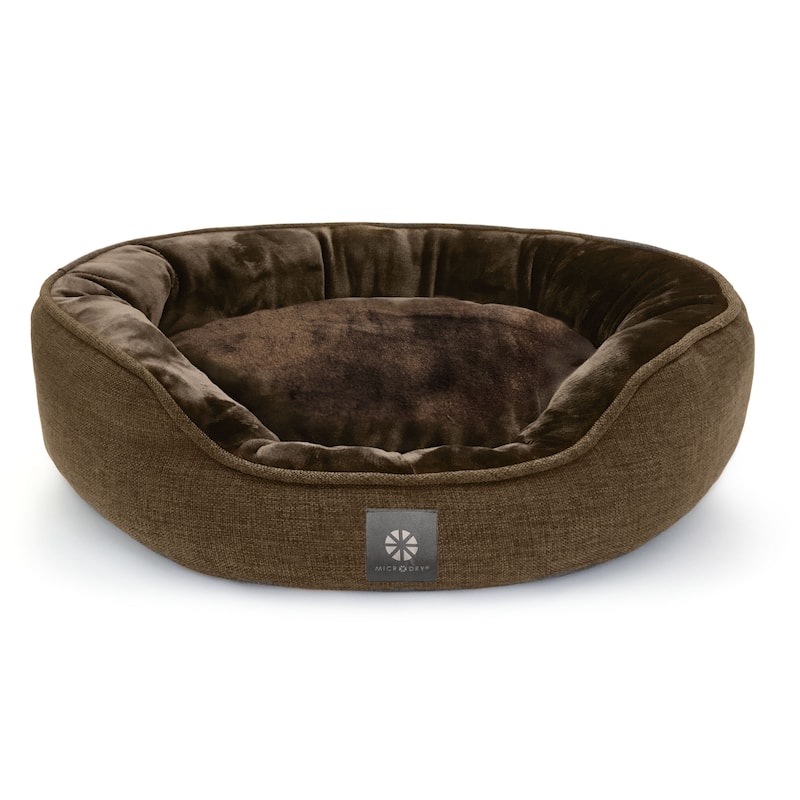 Microdry Round Pet Bed - 18" x 24" x 7" - Polyester - Chocolate