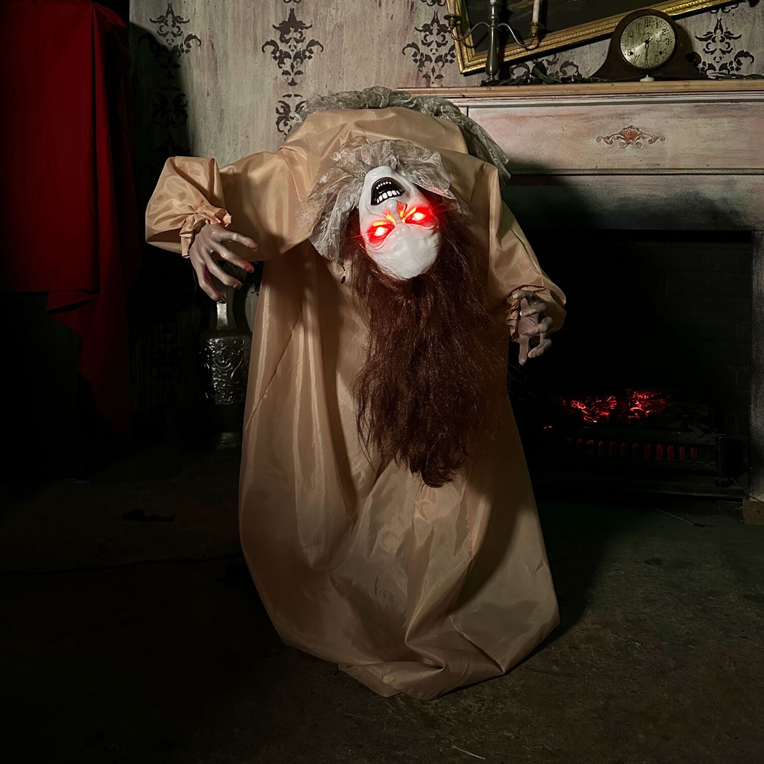 Haunted Hill Farm 3.4-Ft. Touch-Activated Animated Possessed Backbend Lady Halloween Animatronic - Multi