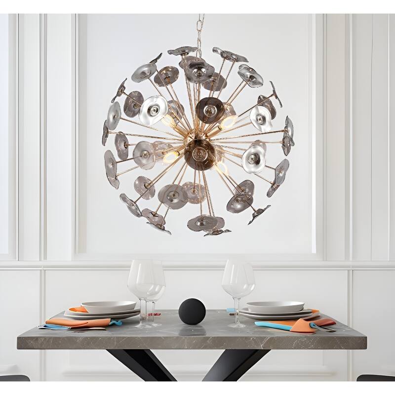 5-Light Gold Sputnik Orb Disco Chandelier with Aurora Grey Glass Shade