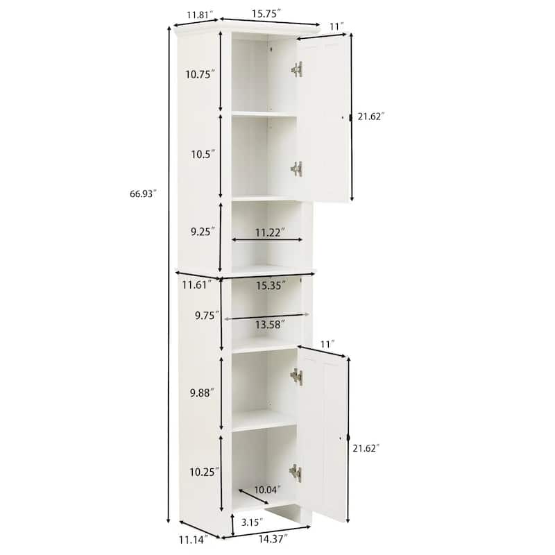 White MDF Wood 67-Inch Tall Tower Bathroom Linen Cabinet