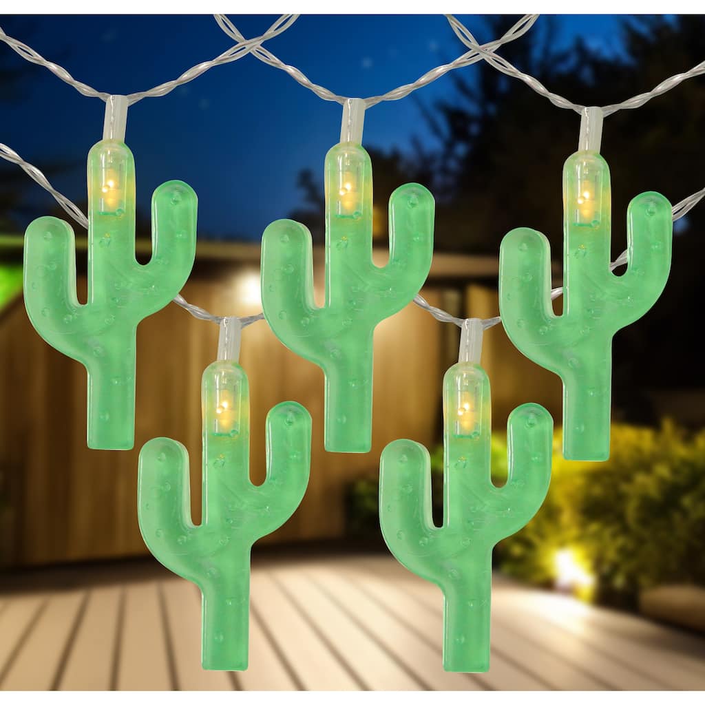 LED Cactus Indoor Outdoor Patio String Light Set - 4.5' Clear Wire - 10ct