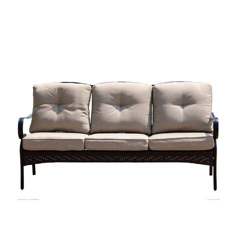 69" X 29" X 35" Black Steel Sofa with Beige Cushions - 69" X 29" X 35"