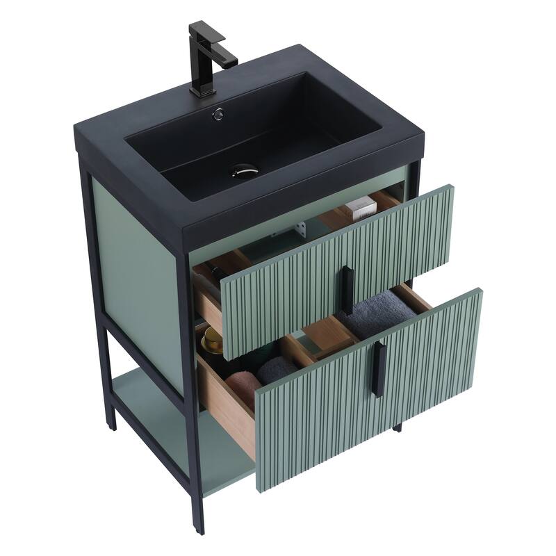 Fine Fixtures Serenity Modern Bathroom Vanity with Black Gel Acrylic Top