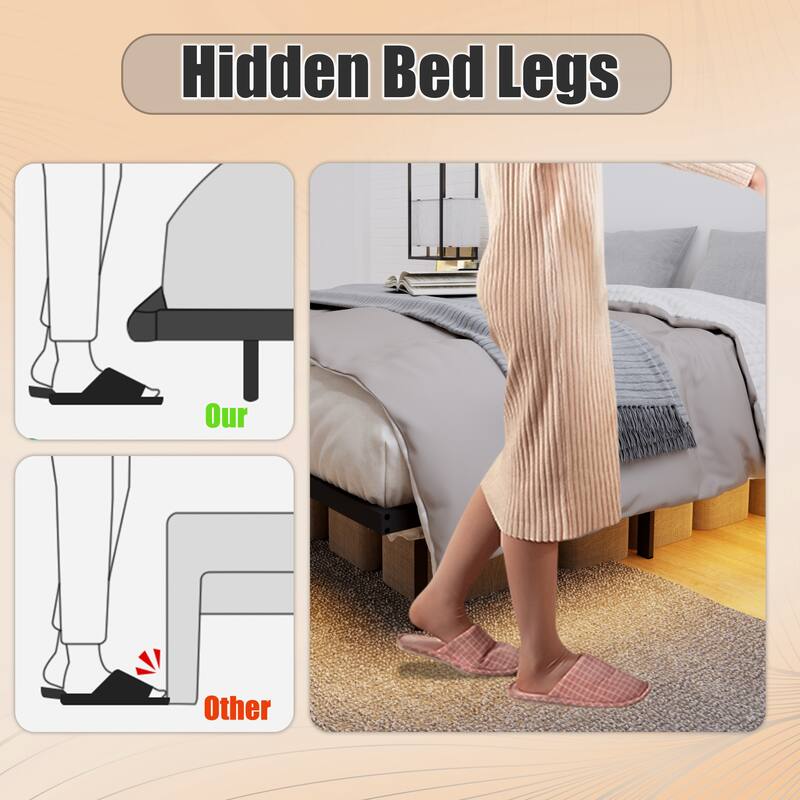 Full Size Bed Frame, Heavy Duty Metal Bed Frame , Quick & Easy Assembly, LED light, No Noise, Black