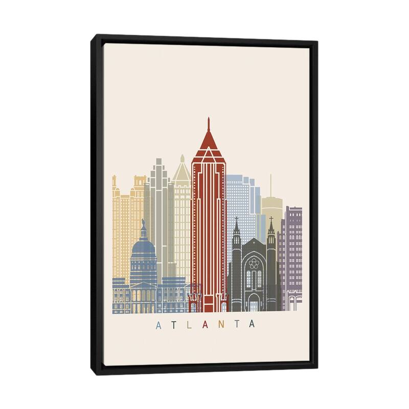 iCanvas "Atlanta Skyline Poster" by Paul Rommer Framed Canvas Print - Black - 48x32