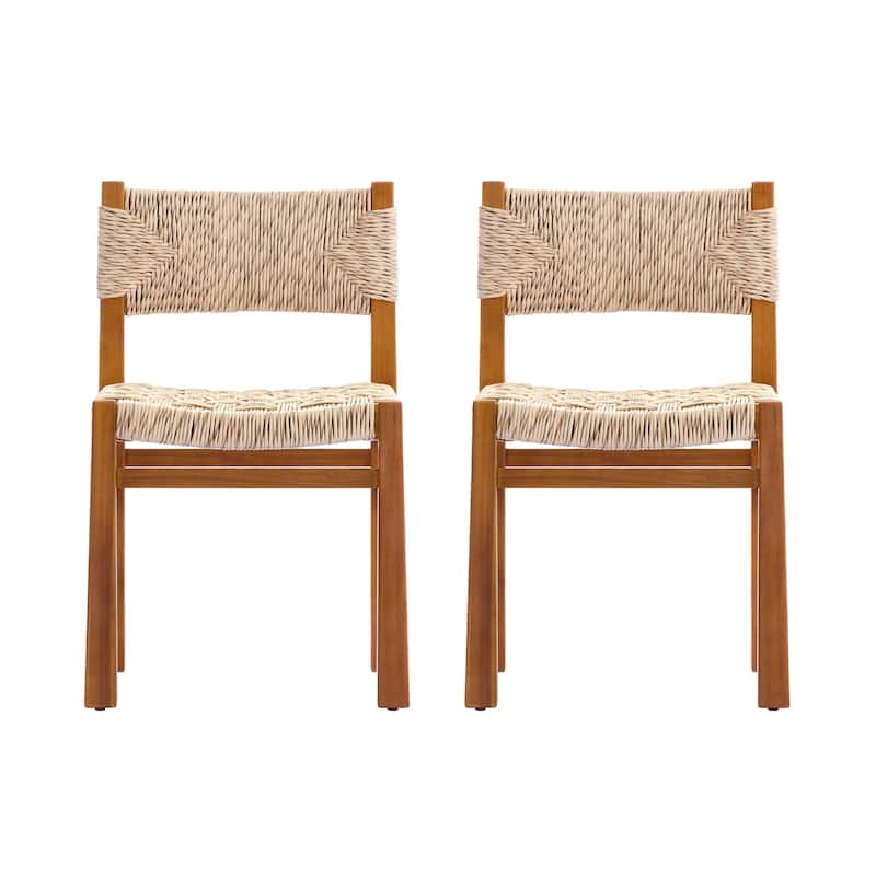 Christopher Knight Home - Acacia Wood Outdoor Patio Dining Chairs with Wicker Seat (Set of 2)