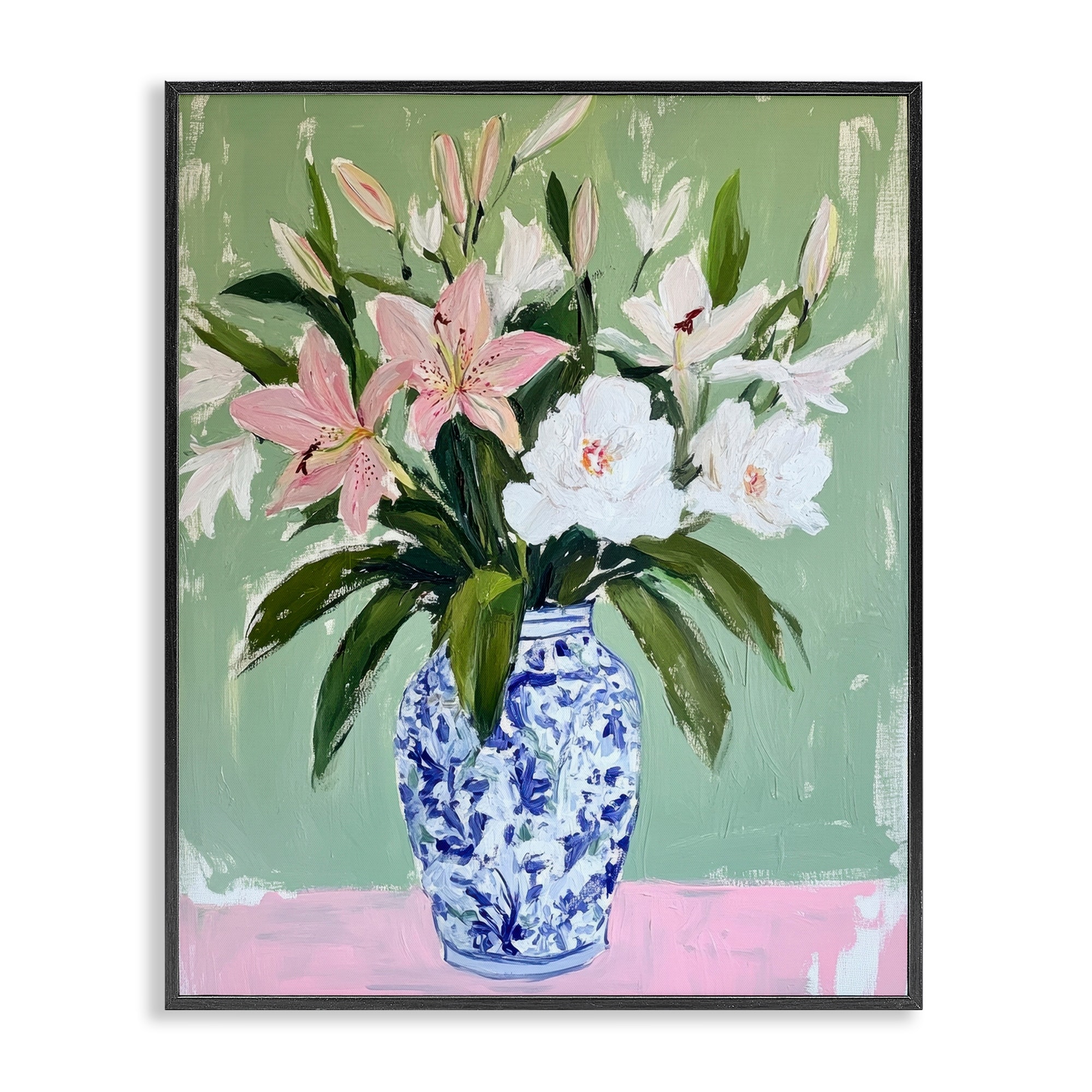 Stupell Lily Cluster in Chinoiserie Vase Framed Giclee Art Design By Petal Prints Design