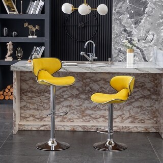Velvet Swivel Barstool, Bistro High Bar Chair, Cafe Counter Chair, Adjustable Island Dining Chair, Guest Chair Set, Yellow