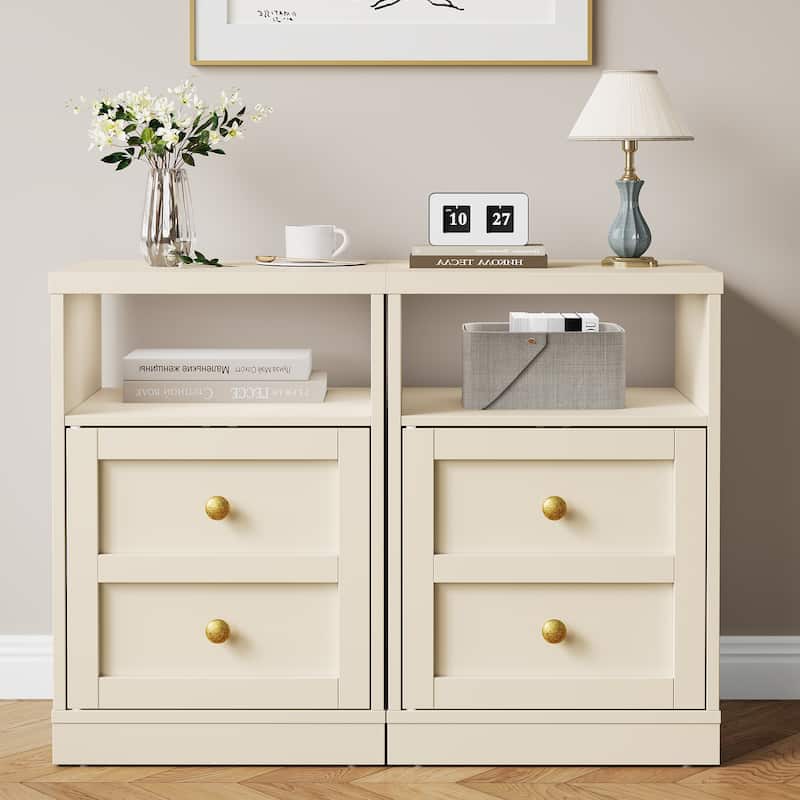 Modern Nightstand with Door & Open Shelf, Set of 2