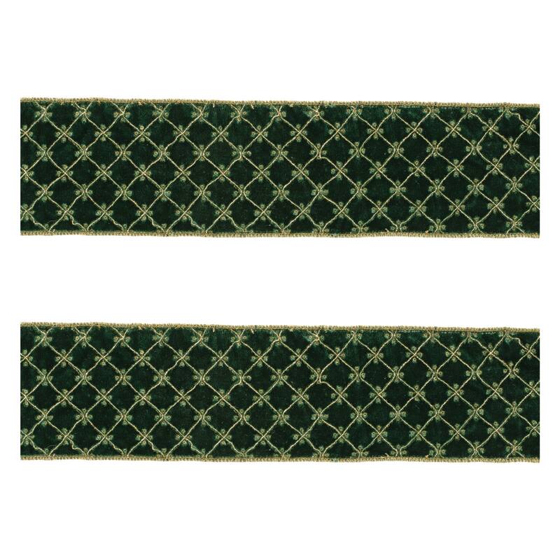 Ornate Diamond Pattern Wired Ribbon (Set of 2)