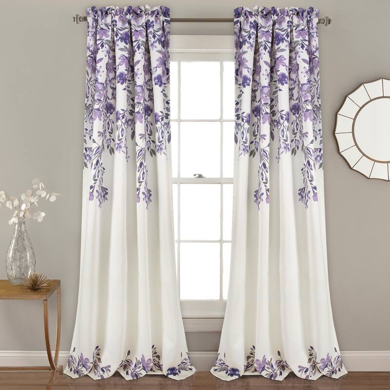 Porch & Den Elcaro Floral Room Darkening Curtain Panel Pair - 52"w x 84"l - Purple & Gray