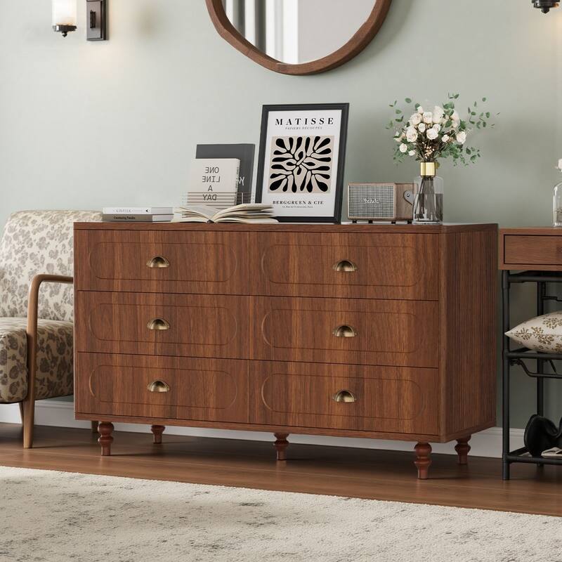Meyreso Mid-Century Walnut Fluted Dresser with 6 or 8 Drawers